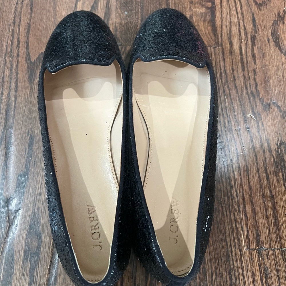 J.Crew Black Glitter Loafer Flats Size 11 Matte Sparkle Smoking Slipper - Picture 4 of 5